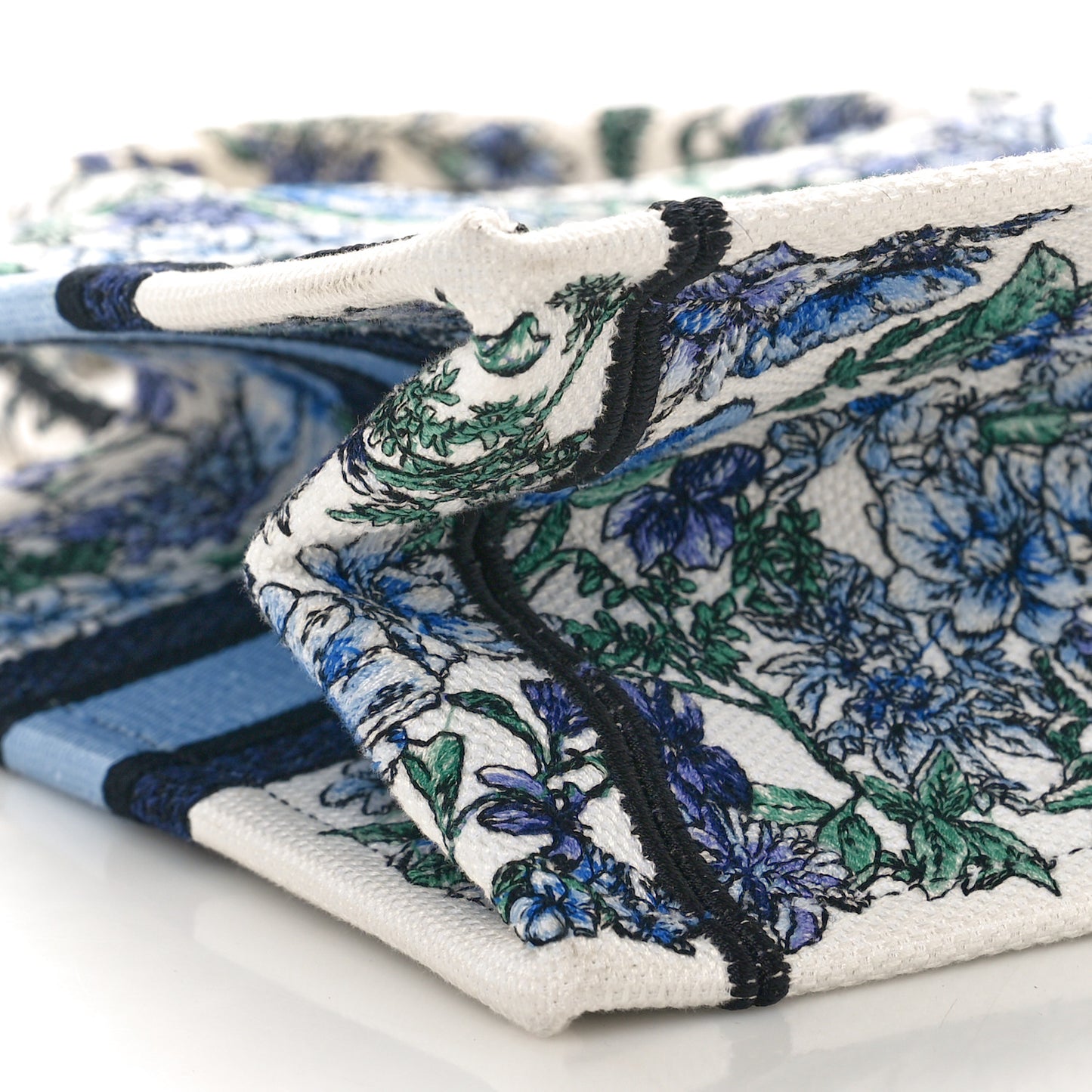 Canvas Embroidered Small Flowers Book Tote  Blue