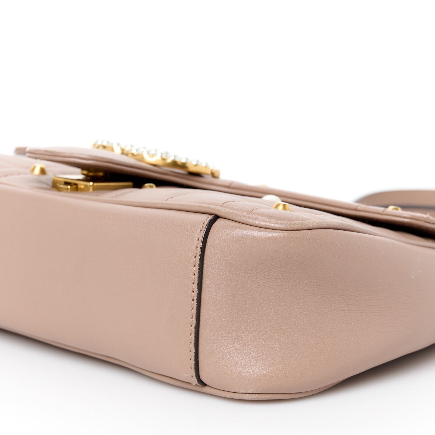 Gucci Calfskin Matelasse Studded Small Pearly GG Marmont Shoulder Bag Porcelain Rose 11 of 11