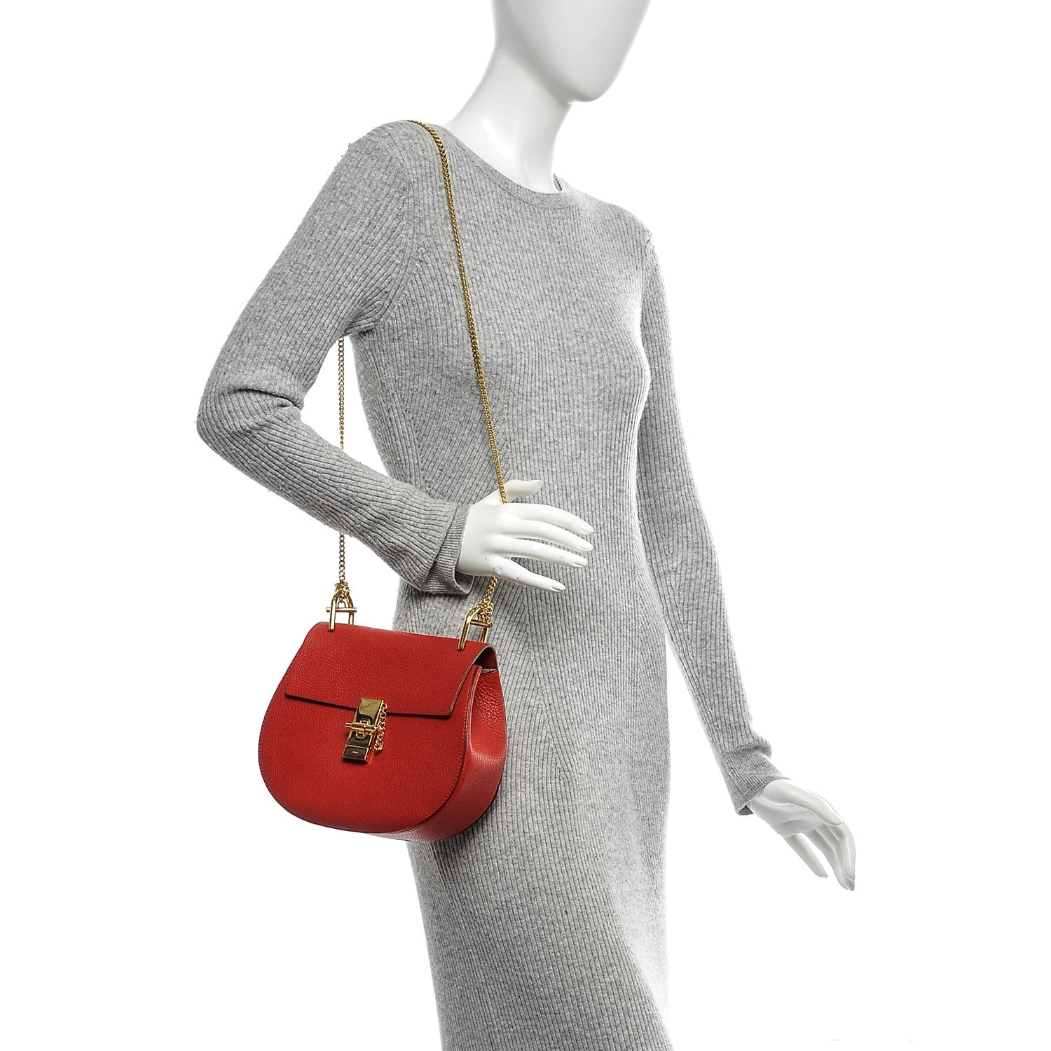 Chloe Grained Lambskin Drew Shoulder Bag Plaid Red 2 of 7