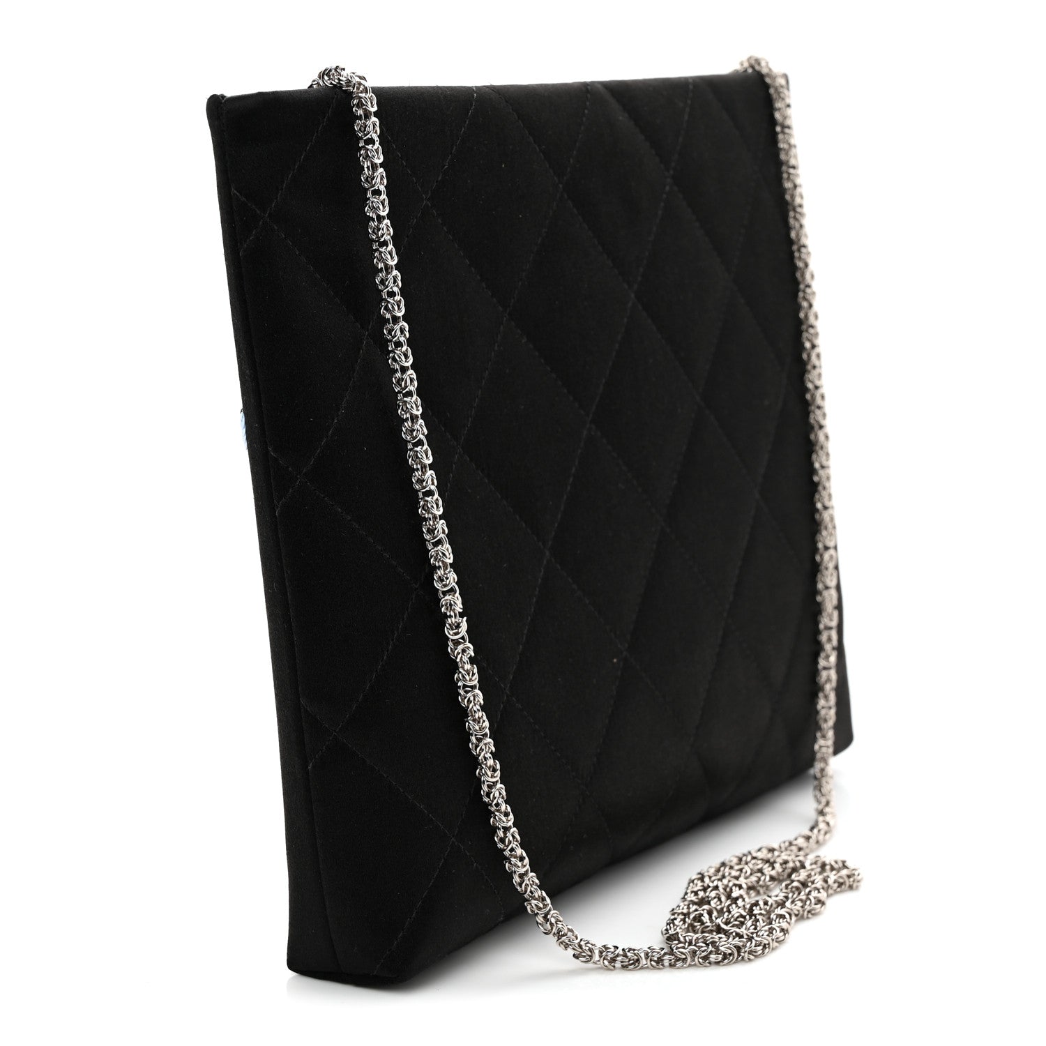 Chanel Satin Sequin Pearl Crystal Roller Skate Quilted Clutch With Chain Black Multicolor 3 of 11