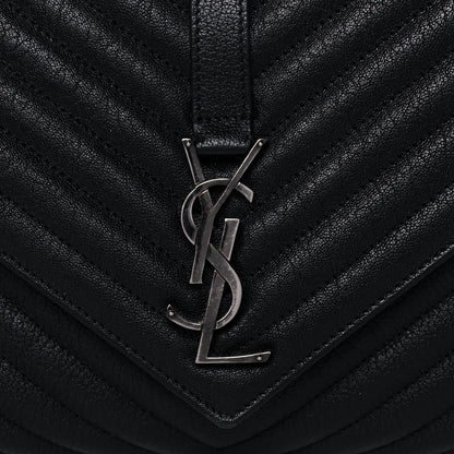 Saint Laurent Sheepskin Matelasse Chevron Monogram Large College Satchel Black 8 of 16