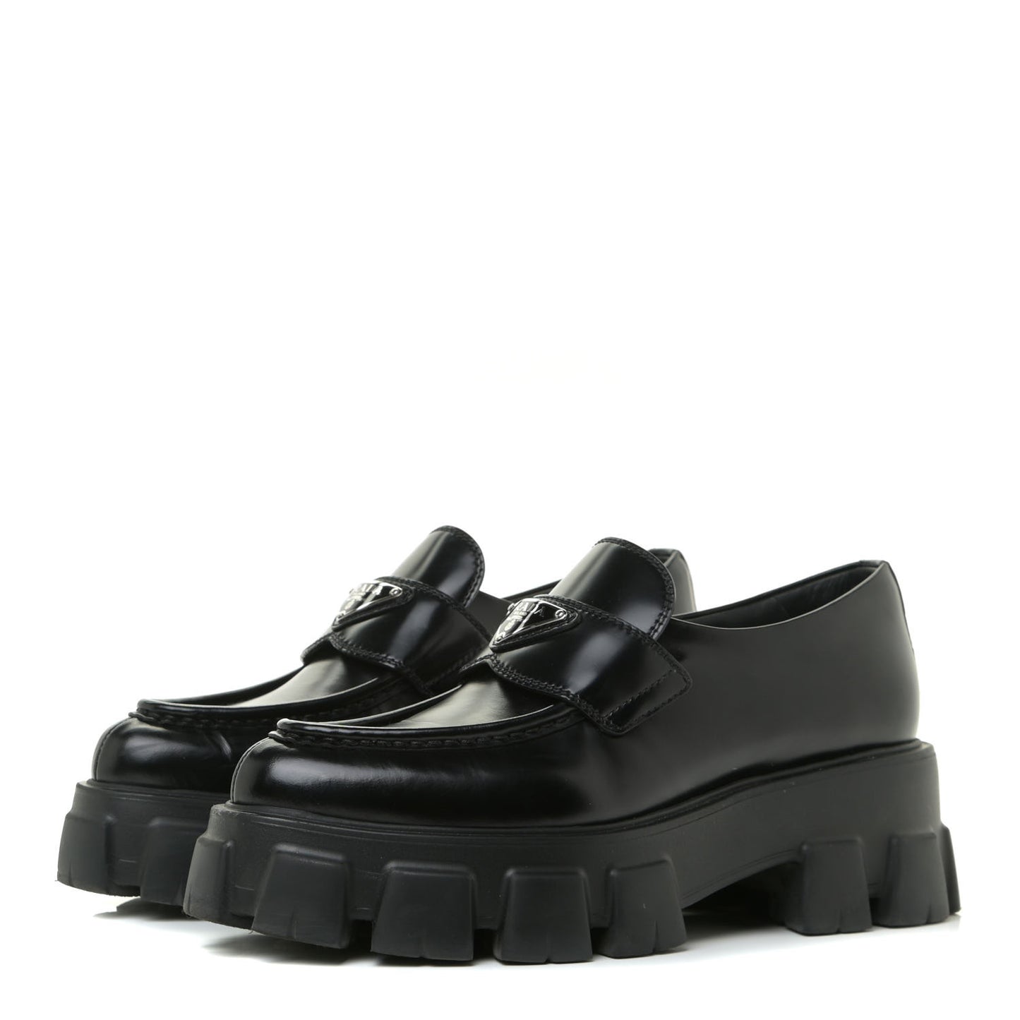 Spazzolato Triangle Logo Monolith Pointy 55mm Loafers 37.5 Black