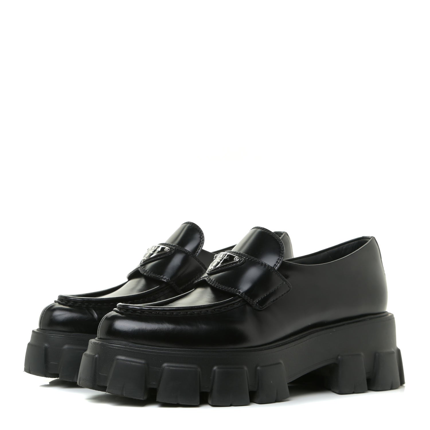 Prada Spazzolato Triangle Logo Monolith Pointy 55mm Loafers 37.5 Black 2 of 17