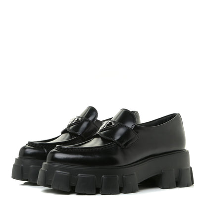 Prada Spazzolato Triangle Logo Monolith Pointy 55mm Loafers 37.5 Black 2 of 17