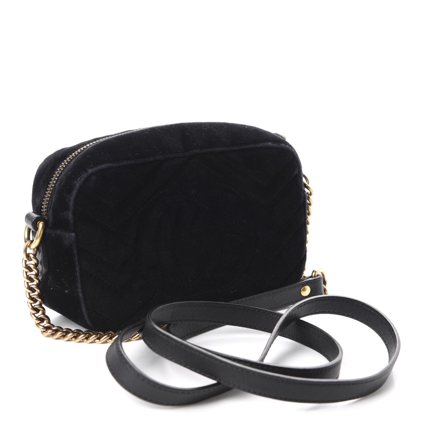 Velvet Matelasse Marquise Crystals Mini GG Marmont Chain Shoulder Bag Black