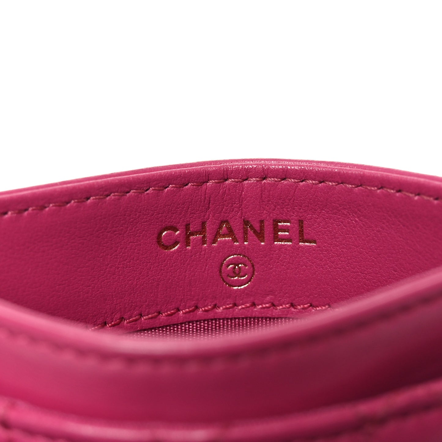 Lambskin Camellia Embossed Card Holder Fuchsia
