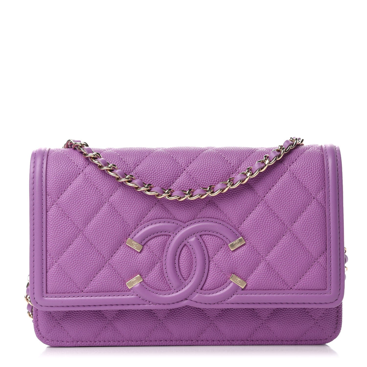 Chanel Caviar Quilted CC Filigree Wallet On Chain WOC Purple 1 of 12