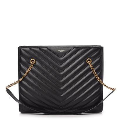 Saint Laurent Grain De Poudre Matelasse Chevron Medium Tribeca Shopping Bag Black 1 of 11