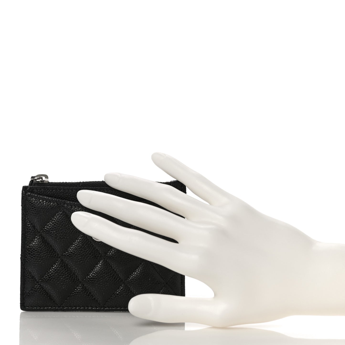 Caviar Quilted CC Zip Card Holder Black