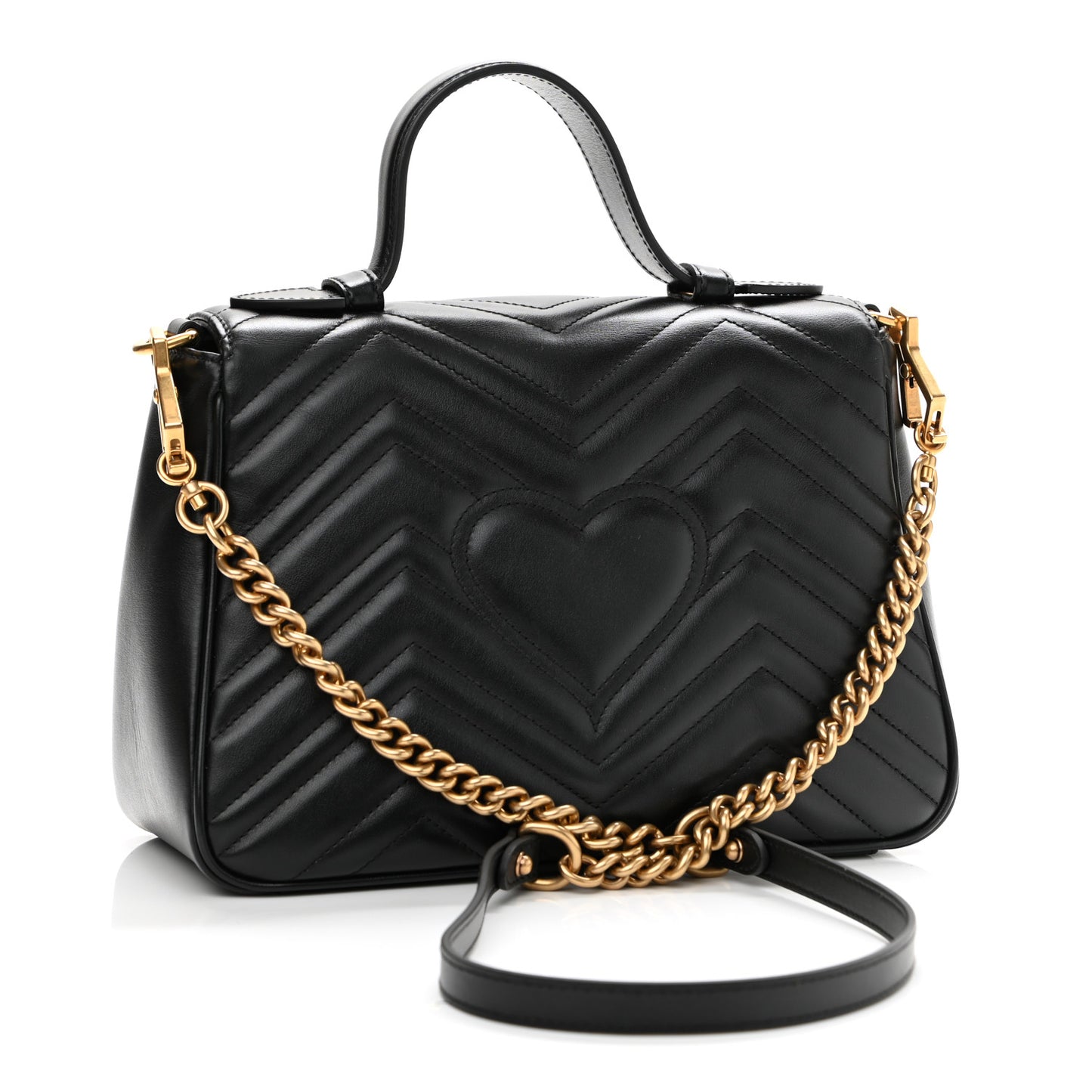 Calfskin Matelasse Small GG Marmont Top Handle Shoulder Bag Black