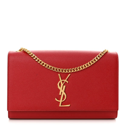 Saint Laurent Grain De Poudre Medium Monogram Kate Satchel Red 1 of 12