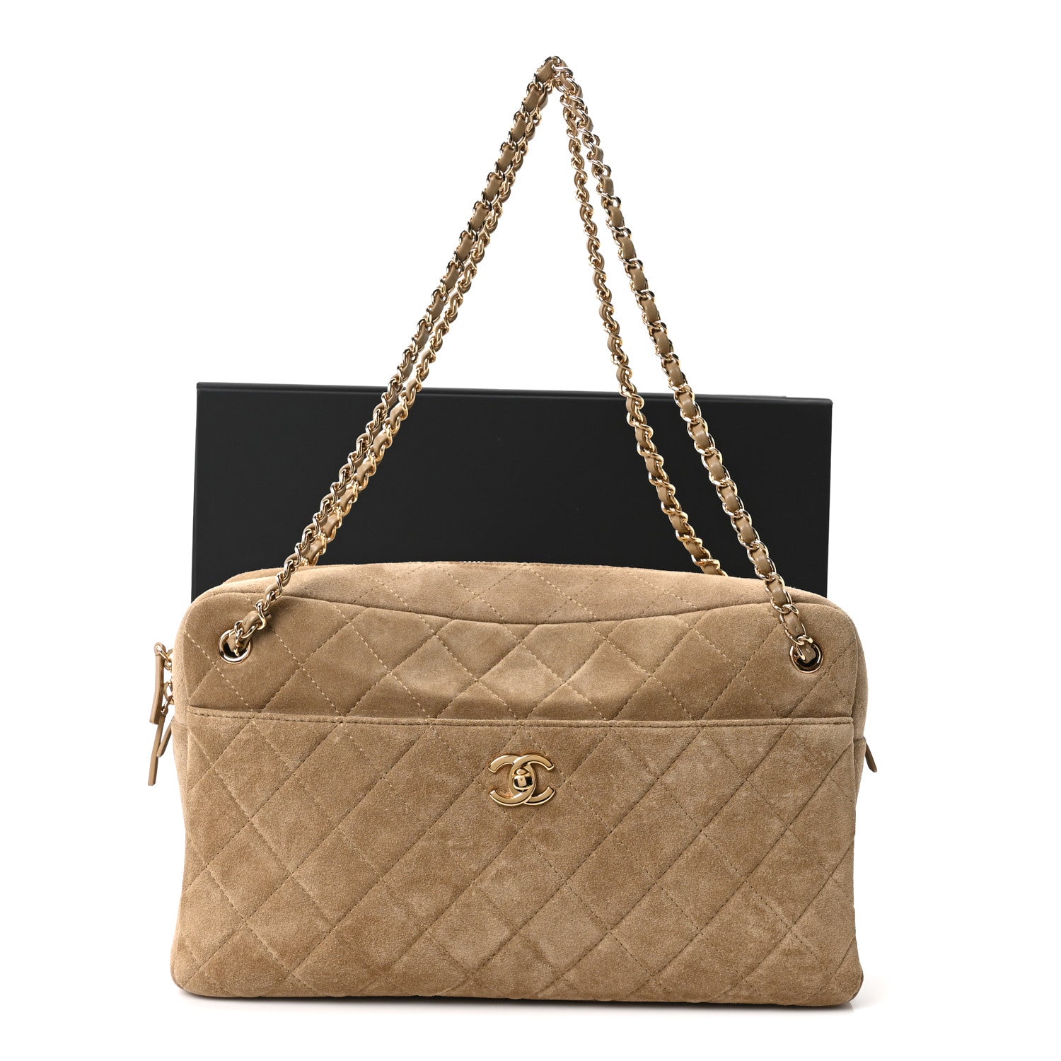 Chanel Suede Calfskin Maxi Camera Case Dark Beige 11 of 11