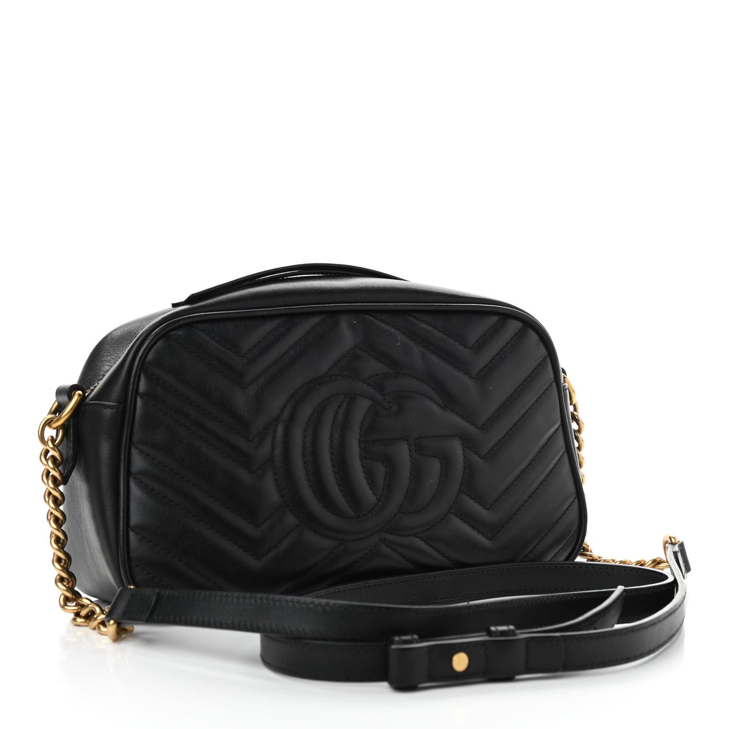 Calfskin Matelasse Small GG Marmont Chain Shoulder Bag Black
