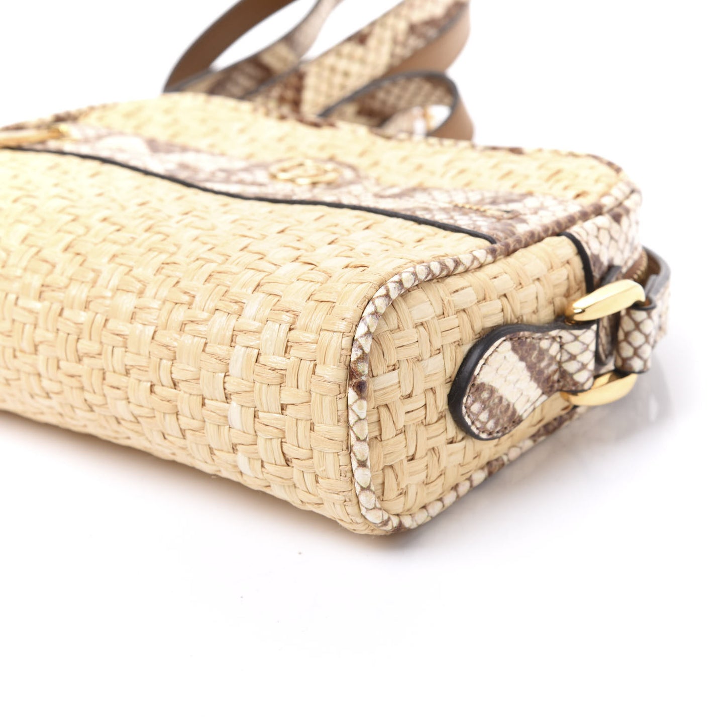 Raffia Elaphe Mini Ophidia Shoulder Bag Natural Cream Brown