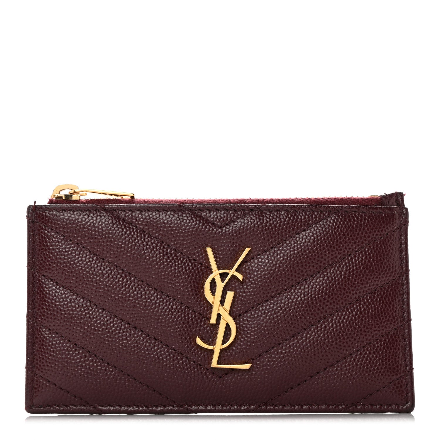 Saint Laurent Grain De Poudre Matelasse Chevron Monogram Fragments Zippered Card Case Rouge Legion 1 of 12