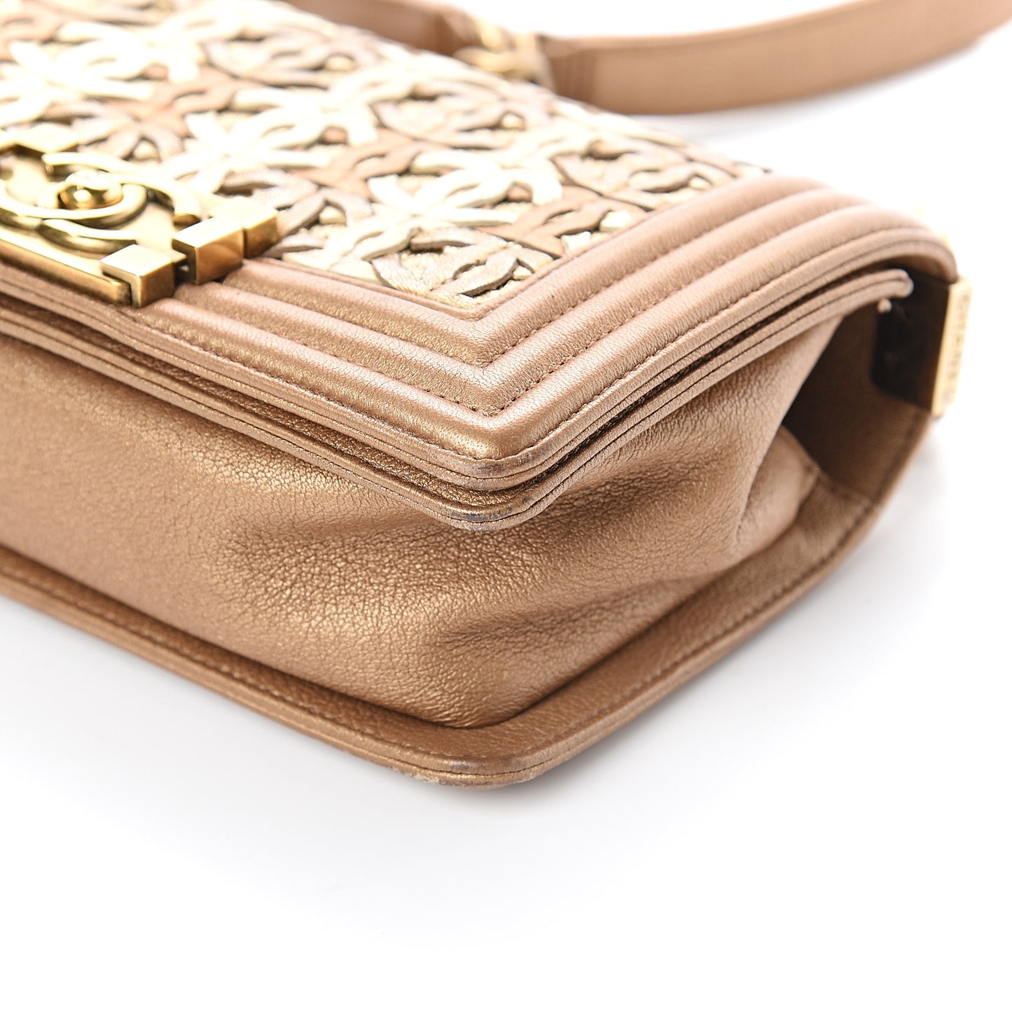 Metallic Lambskin Small Golden CC Boy Flap Gold