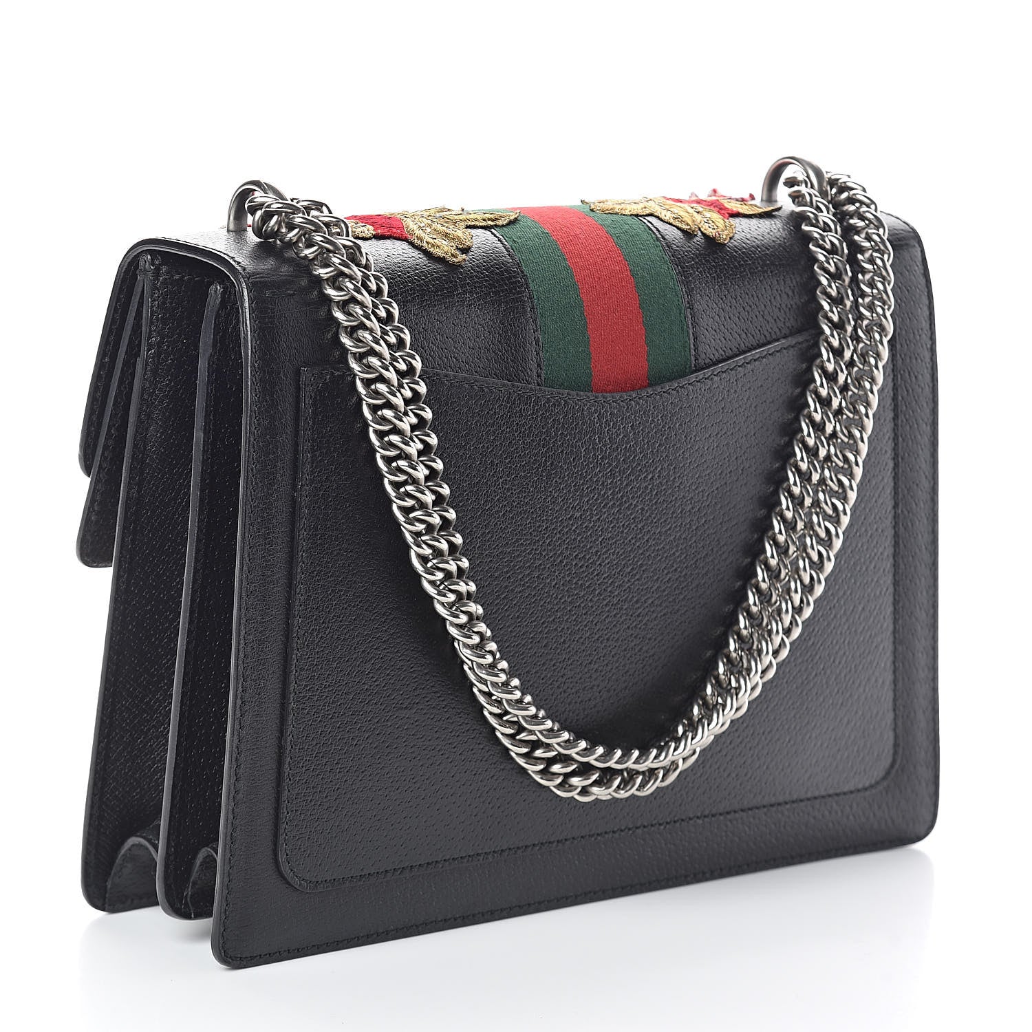Gucci Calfskin Web Floral Embroidered Medium Dionysus Shoulder Bag Black 3 of 8