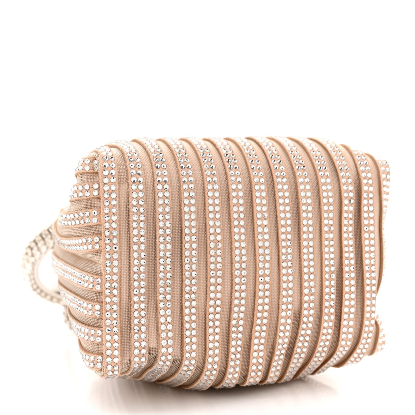 Suede Mesh Crystal Embellished Stripe Bon Bon Bucket Bag Macaron Mix
