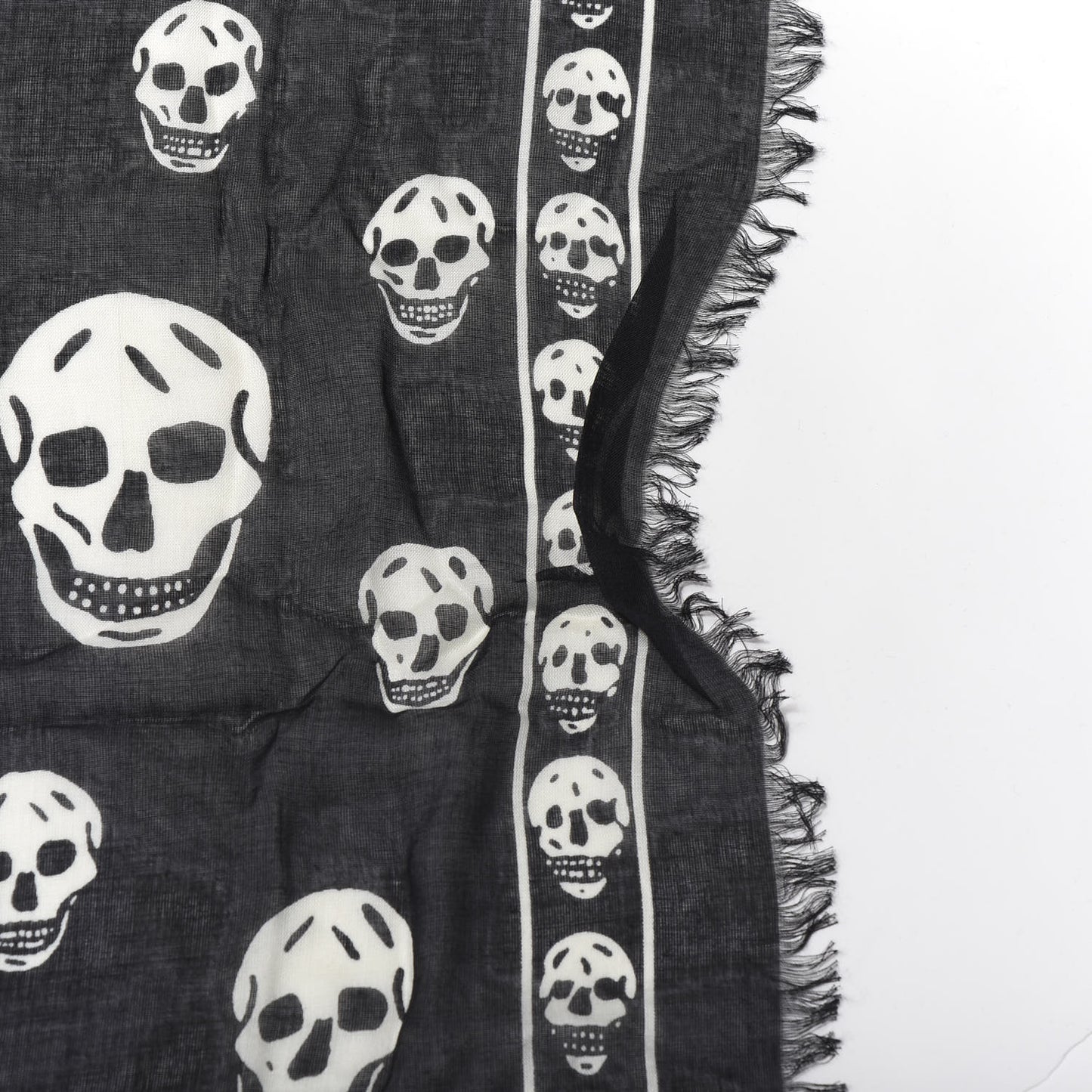 Silk Chiffon Skull Scarf Black White