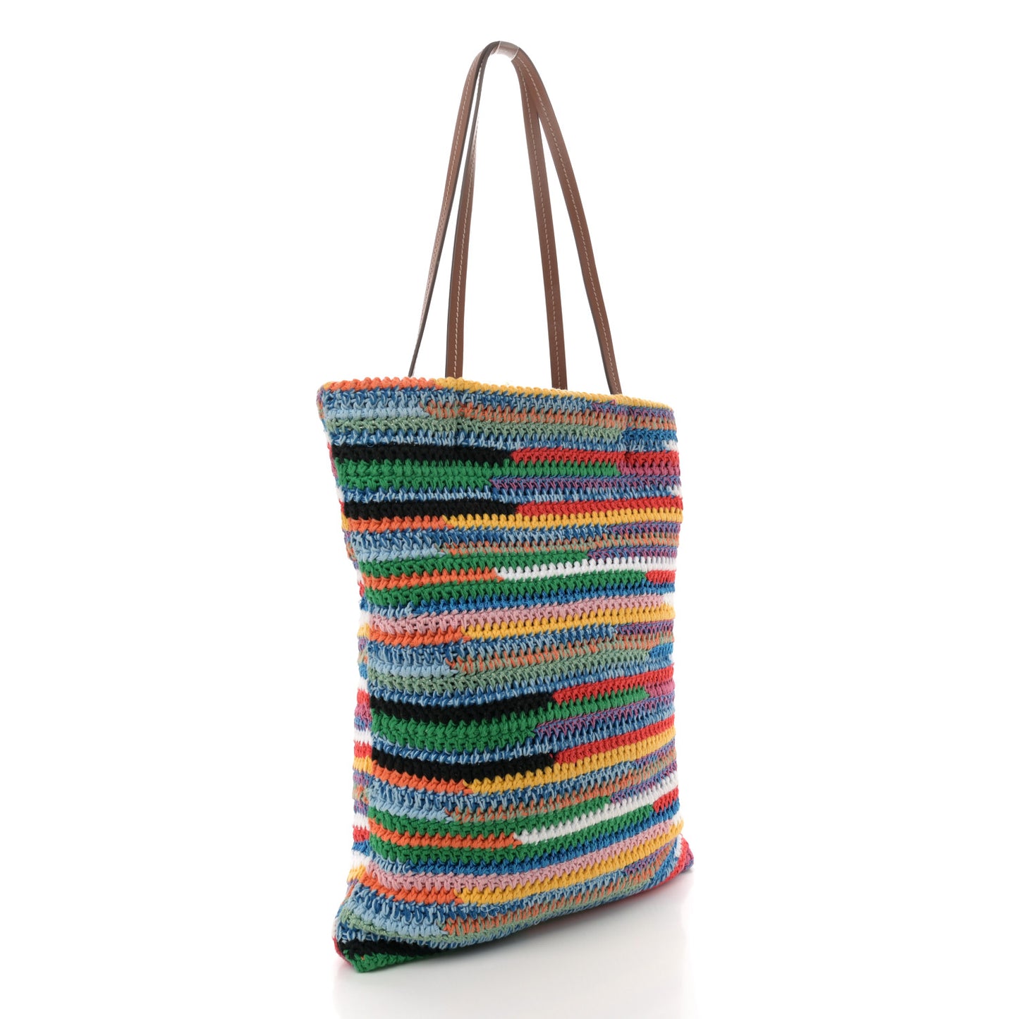 Cotton Crochet Stripe Vertical Tote Bag Multicolor
