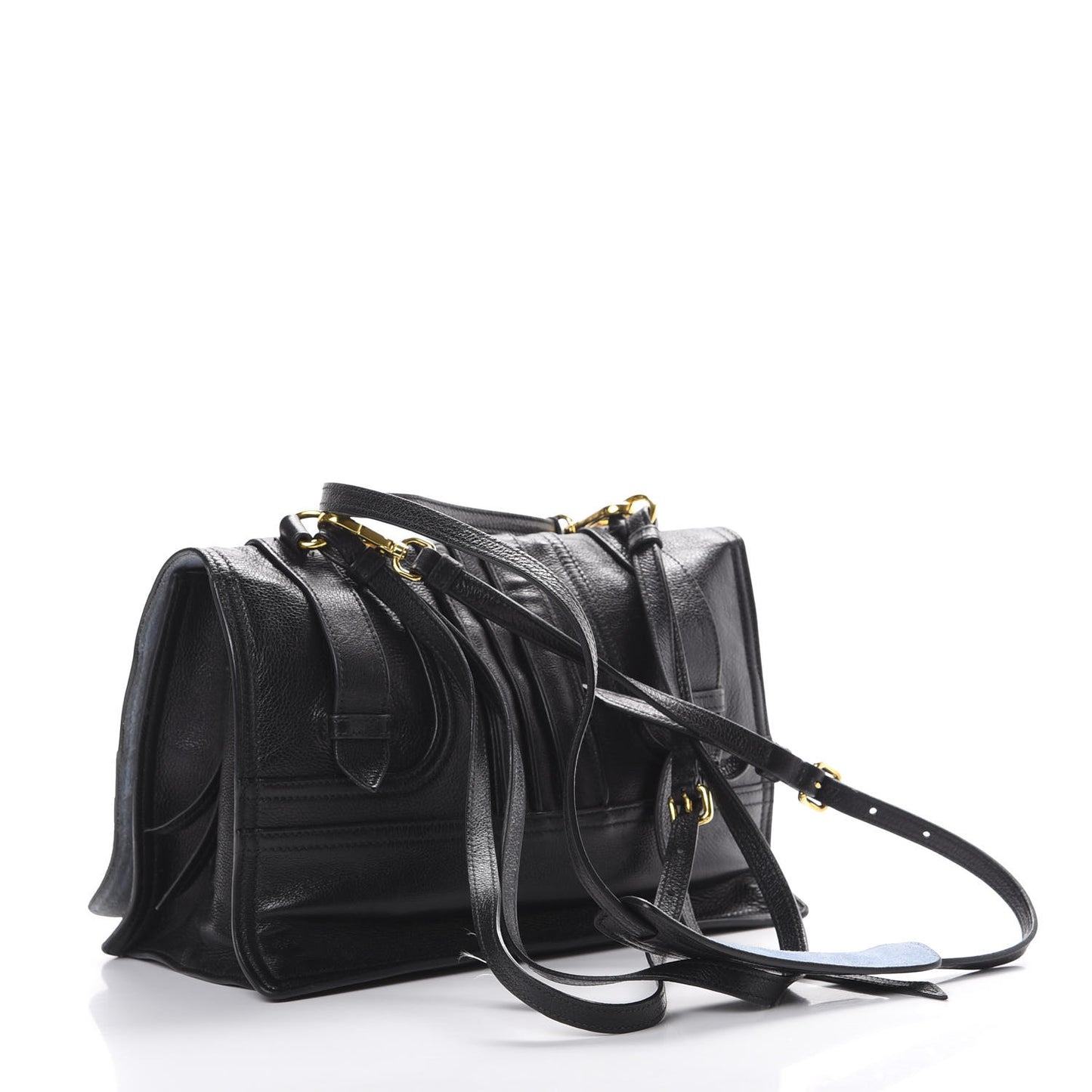 Glace Calfskin Etiquette Flap Shoulder Bag Black