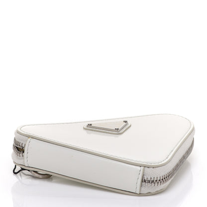 Prada Spazzolato Mini Triangle Chain Crossbody Pouch White 4 of 8
