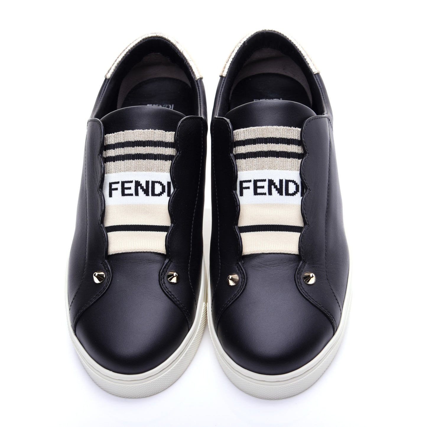 Vitello Lurex Rockoclick Slip On Sneakers 38.5 Black Gold