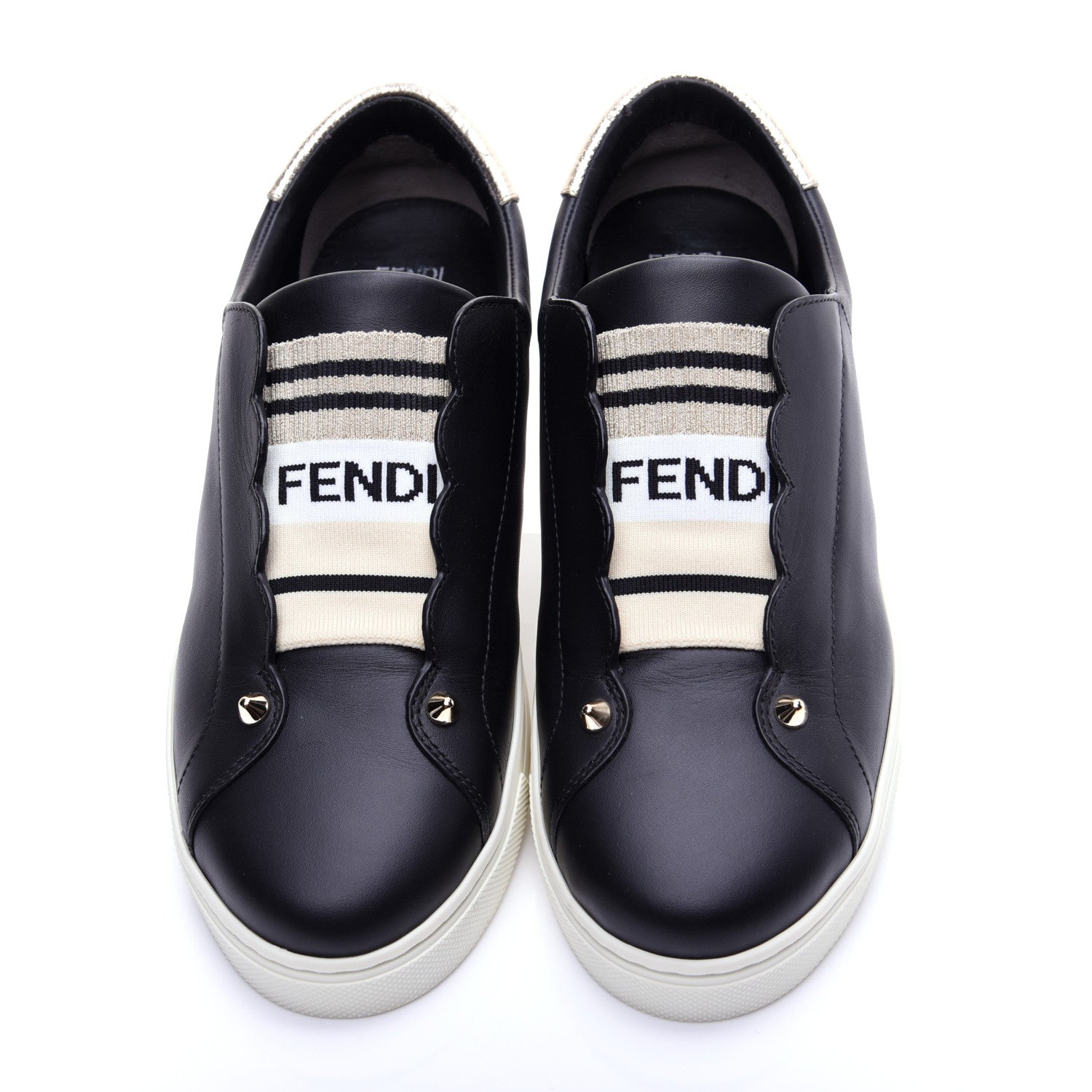 Fendi Vitello Lurex Rockoclick Slip On Sneakers 38.5 Black Gold 8 of 14