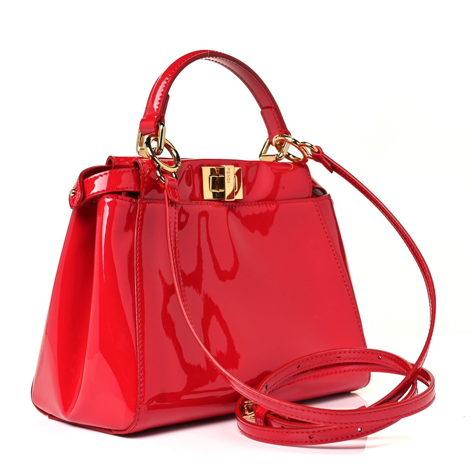 Fendi Vitello Vernice Mou Mini Peekaboo Iconic Satchel Rosso Cardinale 2 of 8