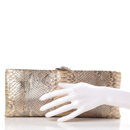 Chanel Metallic Python Crystal CC Clutch Gold 2 of 10