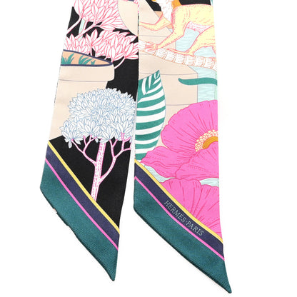 Hermes Silk Precious Paradise Twilly Black Beige Multicolor 2 of 4