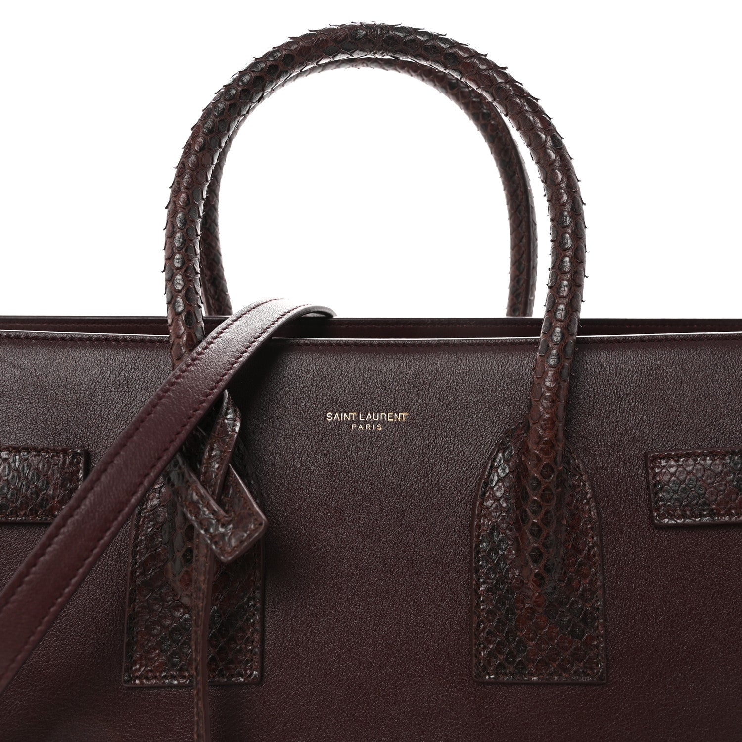 Saint Laurent Calfskin Snakeskin Small Sac De Jour Burgundy 7 of 9