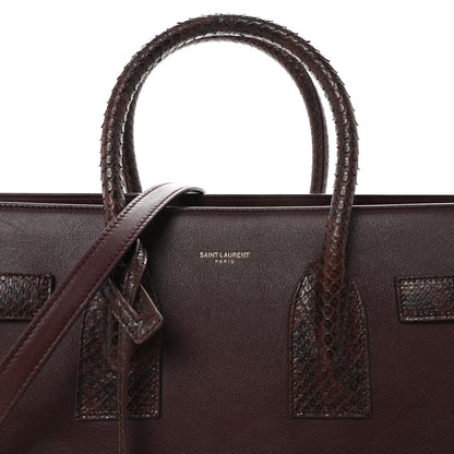 Saint Laurent Calfskin Snakeskin Small Sac De Jour Burgundy 7 of 9