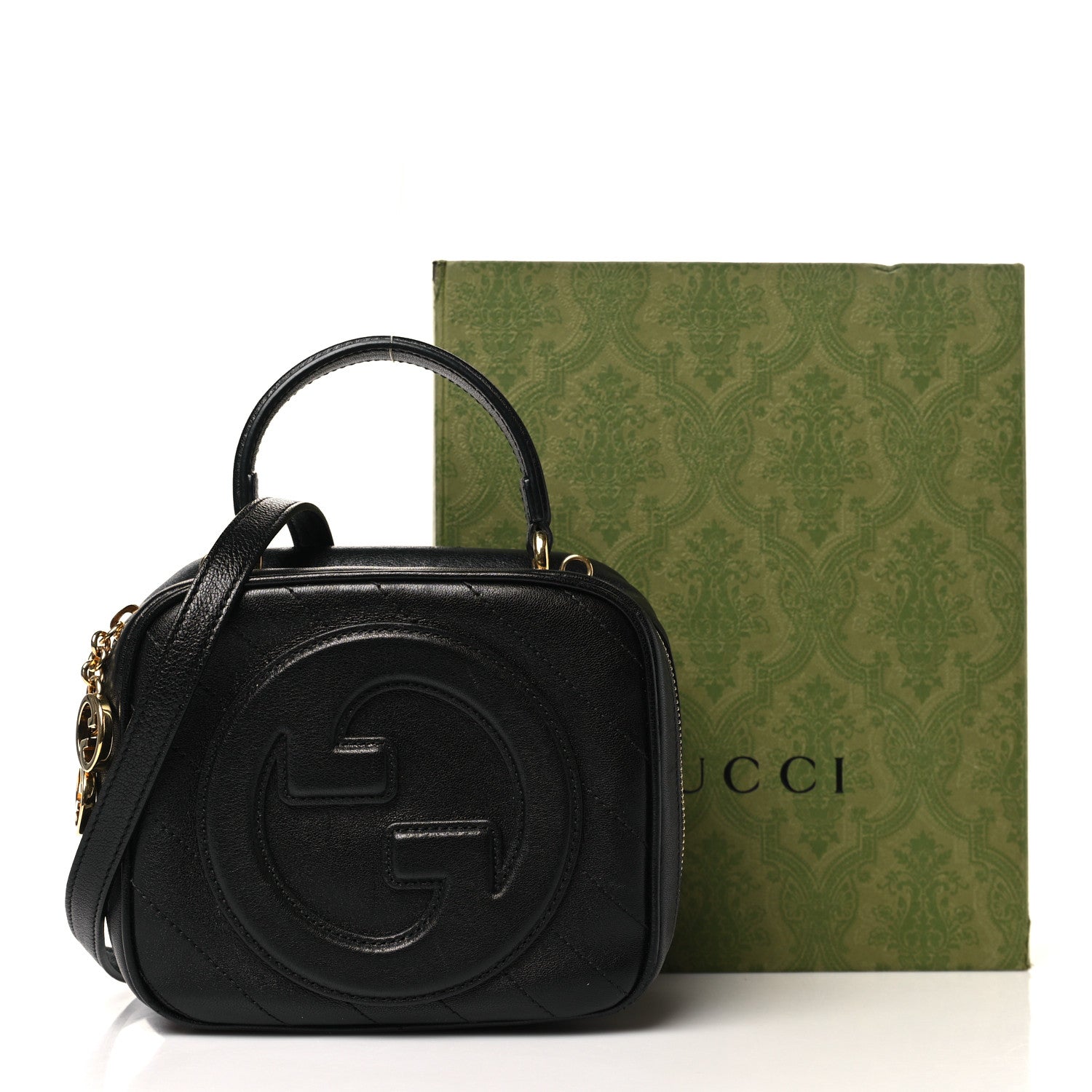 Gucci Sakai Be Green Calfskin Diagonal Stitched Blondie Top Handle Bag Black 11 of 11