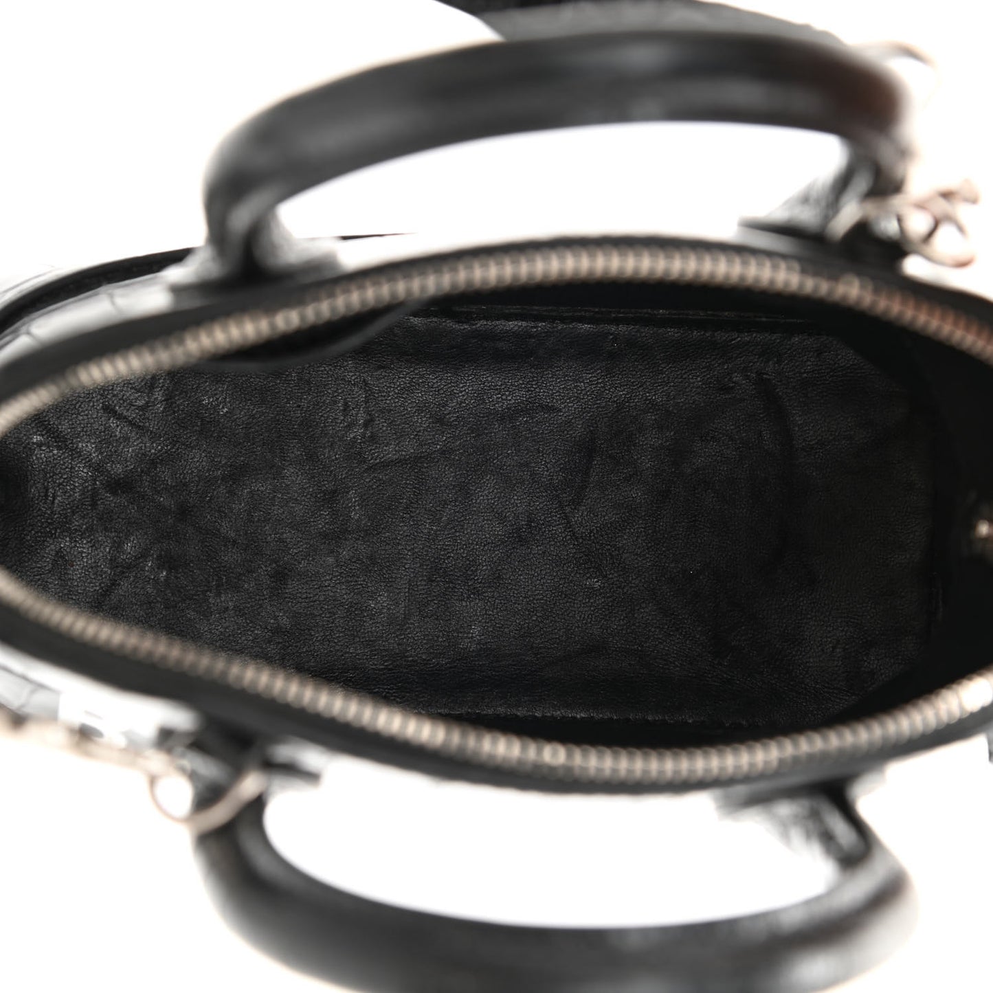 Calfskin Logo Crocodile Embossed XXS Ville Top Handle Bag Black White