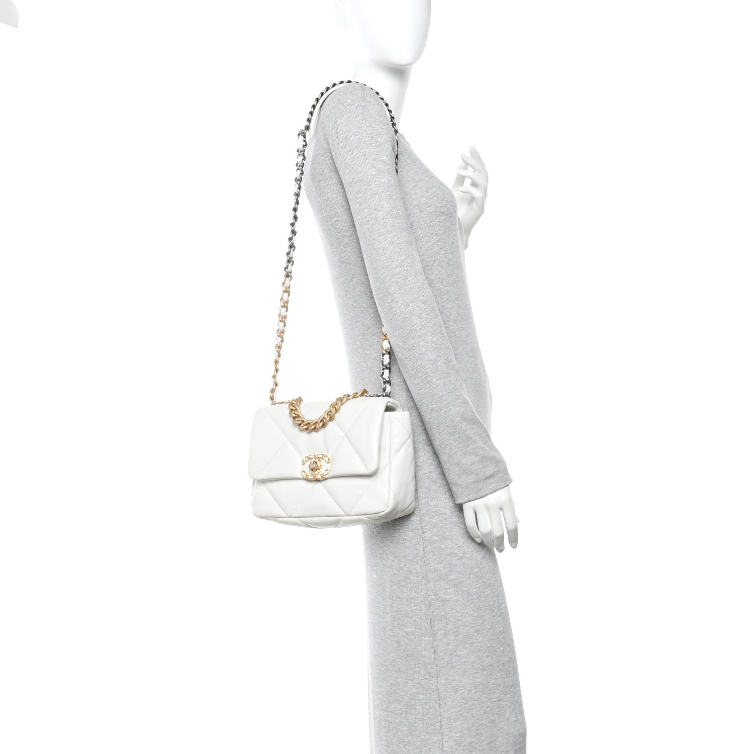 Chanel Goatskin Quilted Medium Chanel 19 Flap White 2 of 11