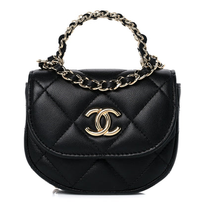 Chanel Lambskin Quilted Pearl Top Handle Clutch With Chain Black 1 of 11