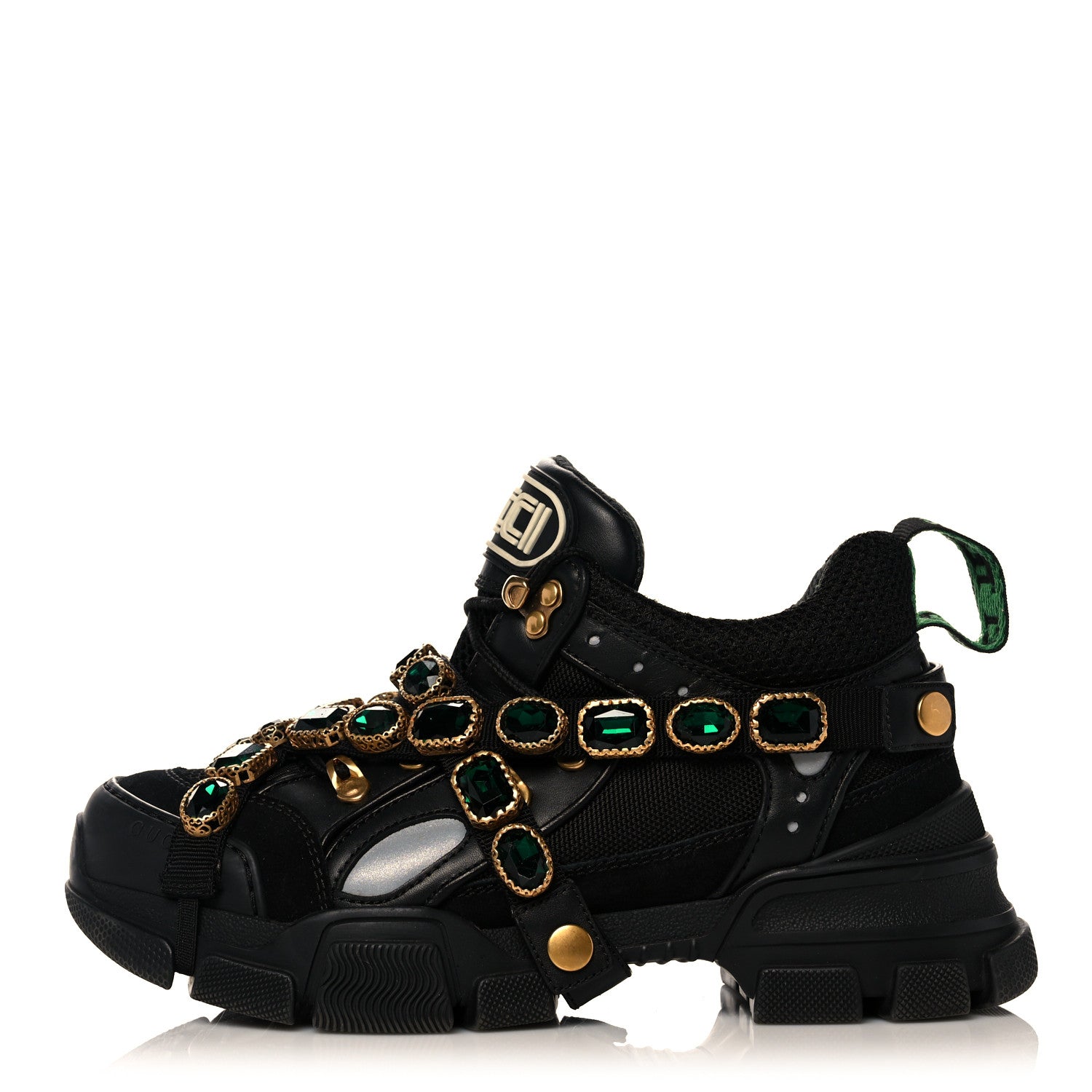 Gucci X SEGA Mesh Suede Calfskin Removable Crystals Womens Flashtrek Sneakers 37 Black Silver 1 of 7