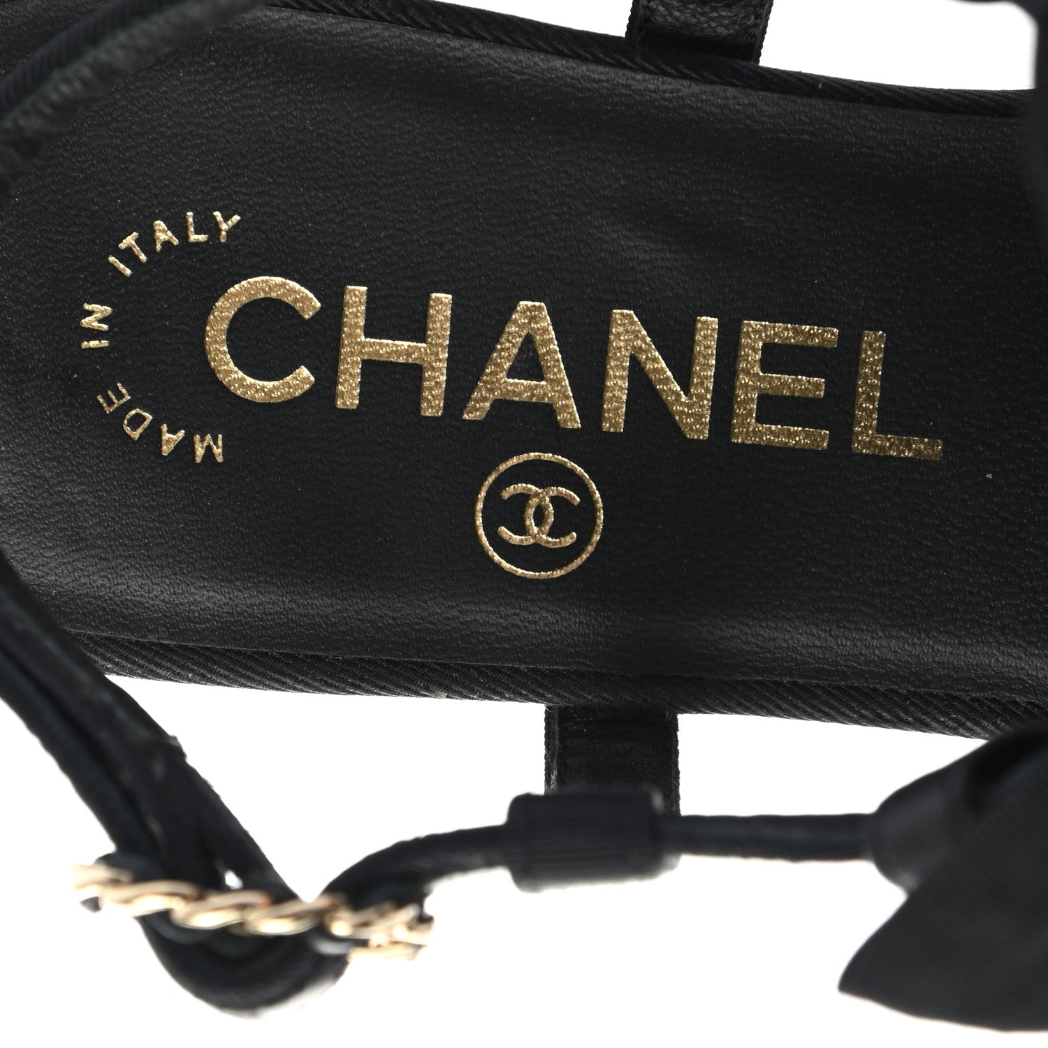 Chanel Lambskin Grosgrain Crystal Chain CC Logo Bow Slingback Flats 36 Black 7 of 8