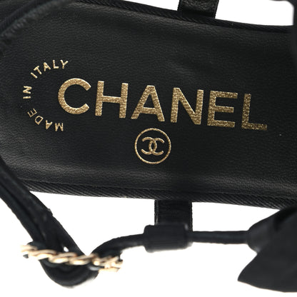 Chanel Lambskin Grosgrain Crystal Chain CC Logo Bow Slingback Flats 36 Black 7 of 8