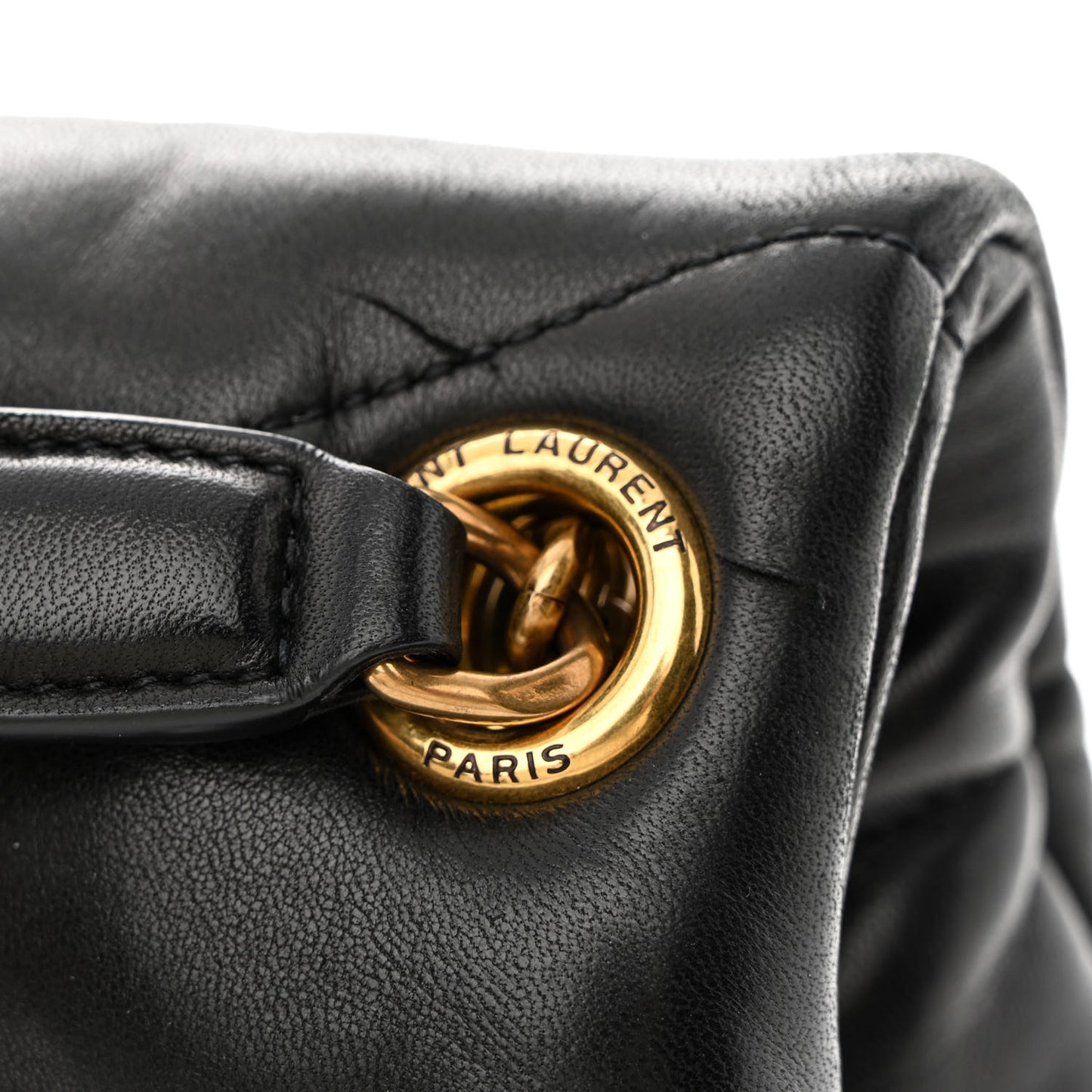 Lambskin Quilted Small Loulou Puffer Monogram Chain Tote Black