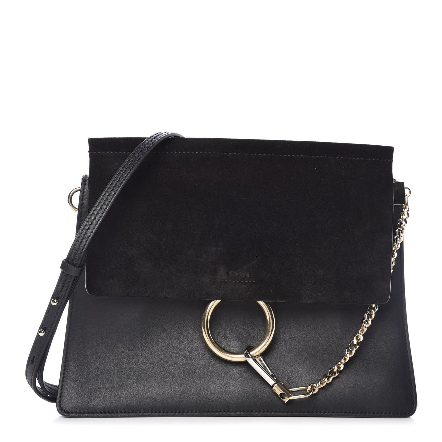 Suede Calfskin Medium Faye Shoulder Bag Black