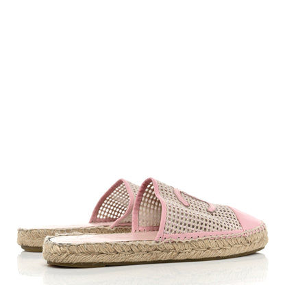 Chanel Mesh Grosgrain Lambskin CC Espadrilles Mule 39 Light Pink Beige 4 of 11