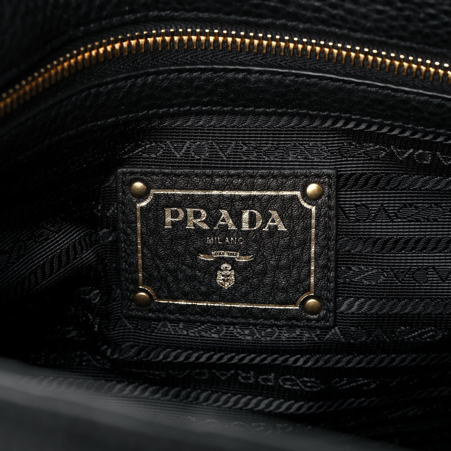 Vitello Daino Embossed Logo Tote Black
