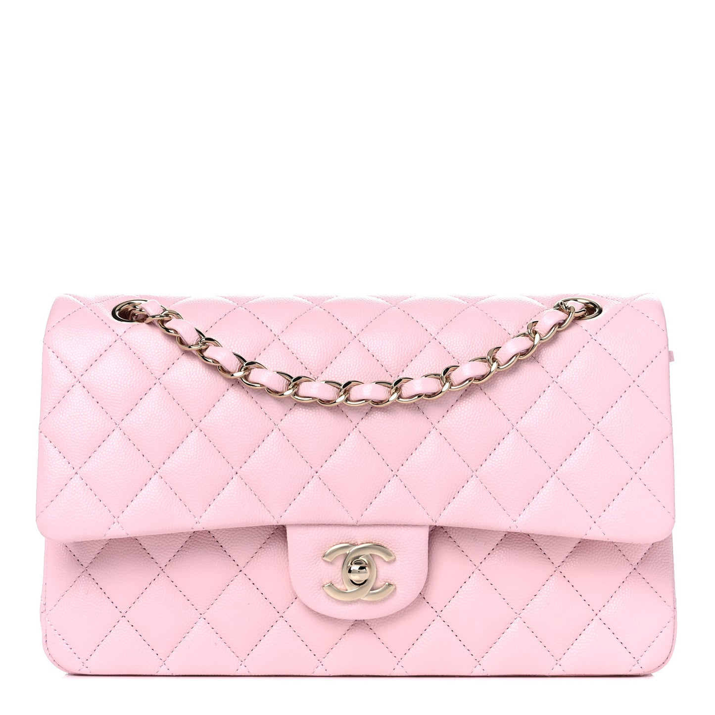 Caviar Quilted Medium Double Flap Light Pink