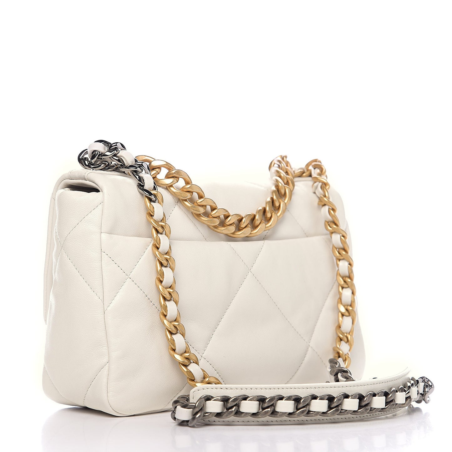 Goatskin Quilted Medium 19 Flap White