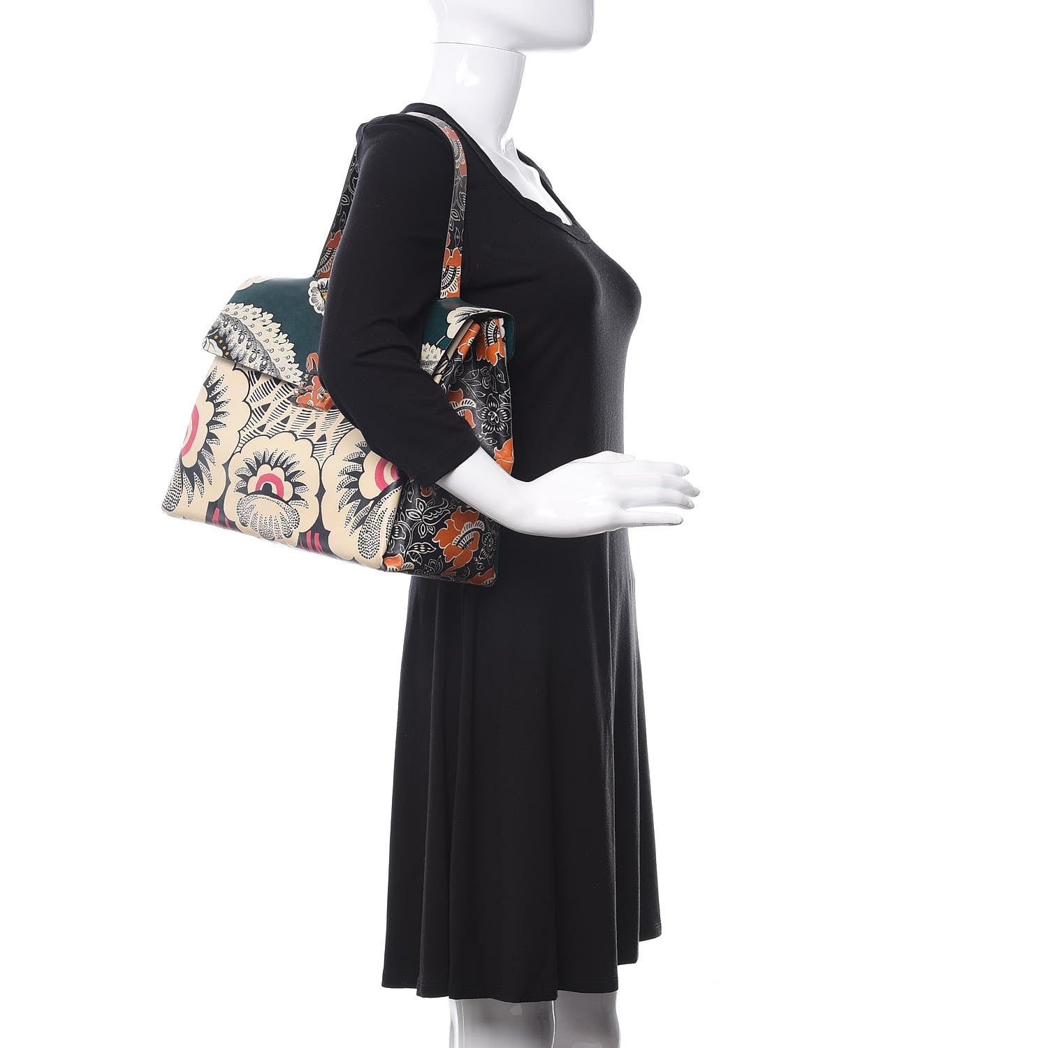 Valentino Garavani Calfskin Floral Print Mime Single Handle Bag Green 2 of 16