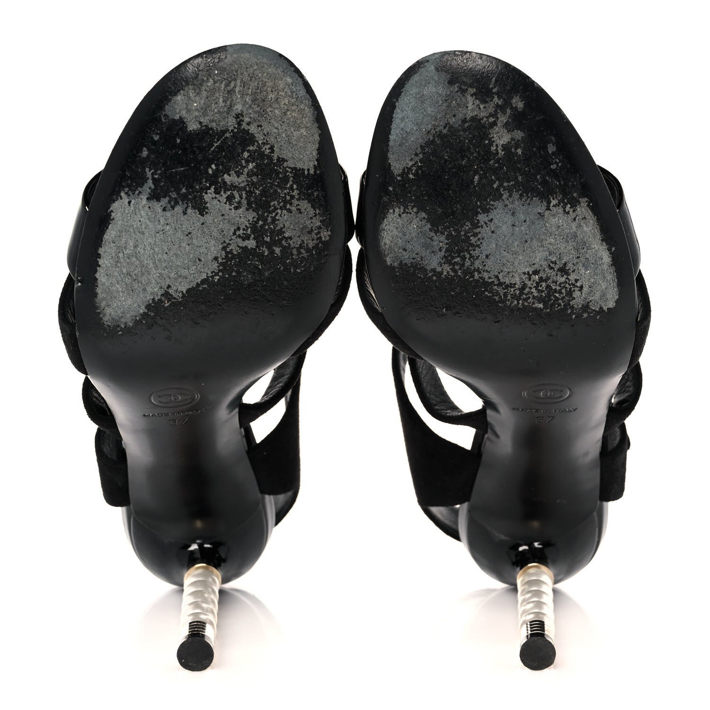 Kid Suede Patent Pearl Sandals 37 Black