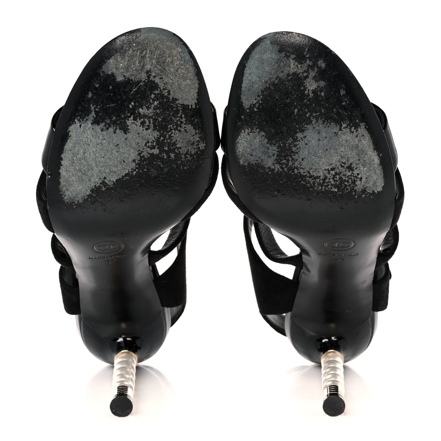 Chanel Kid Suede Patent Pearl Sandals 37 Black 6 of 11