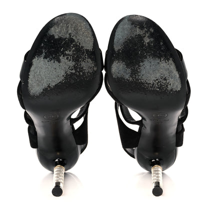 Chanel Kid Suede Patent Pearl Sandals 37 Black 6 of 11